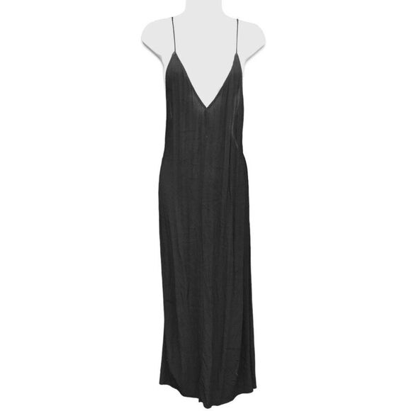 REFORMATION Sz XS S Black Maxi Slip Dress Plunge V-Neck Long Open Sides Sexy - Picture 1 of 7